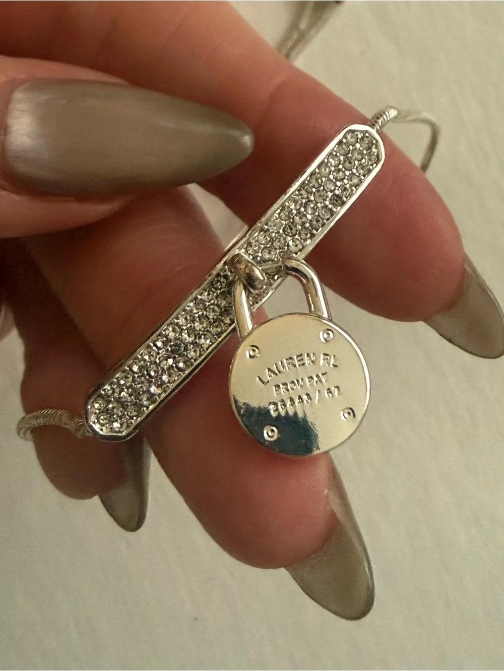 Lauren Ralph Lauren Crystal Pavé Padlock Adjustable Bolo Bracelet Silver Tone